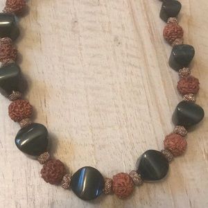 VTG Beaded Necklace Chunky Green/Brown Cute!